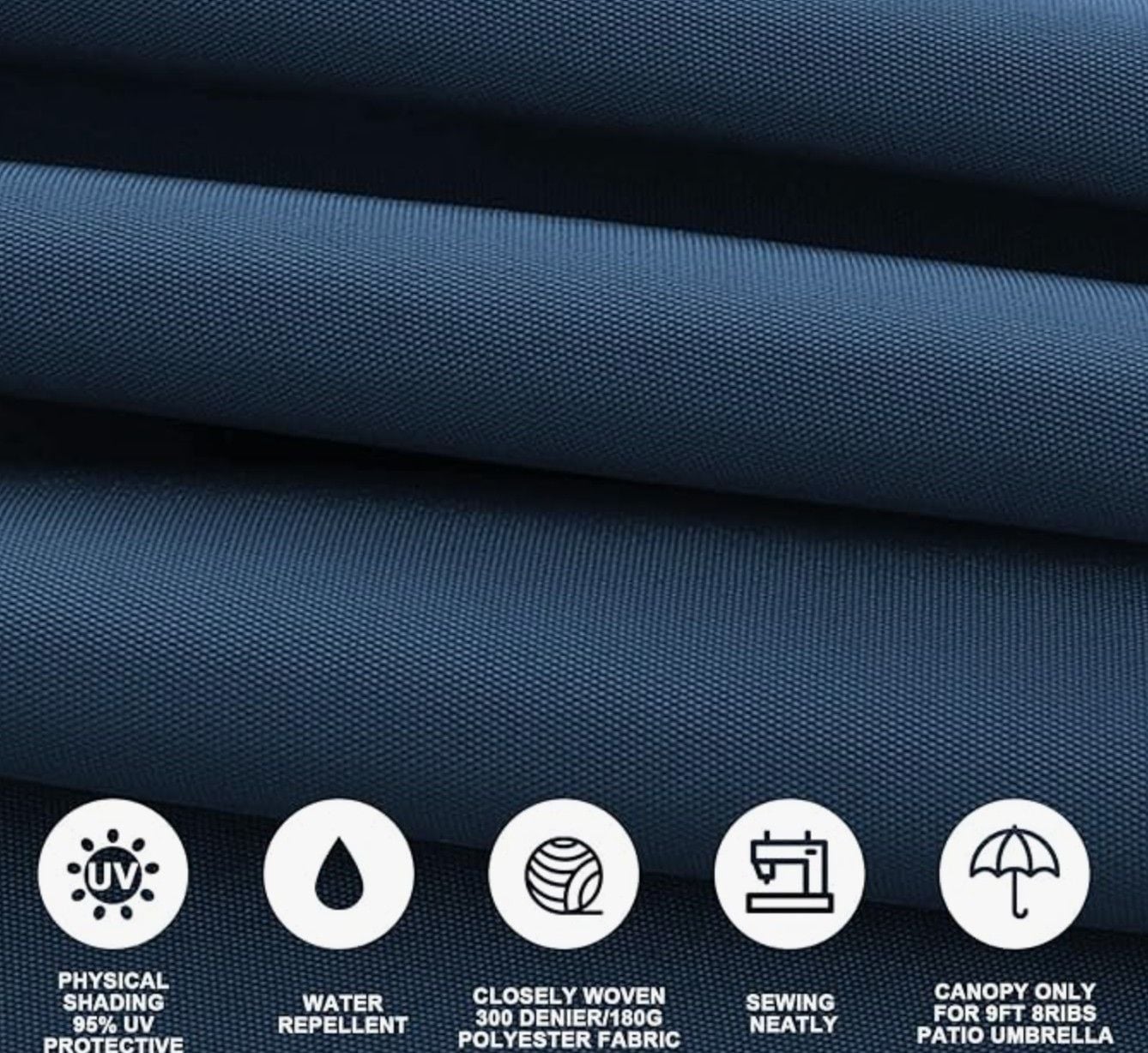 Jorohiker 9FT Patio Umbrella Replacement Canopy Blue 8 Ribs Outdoor 3