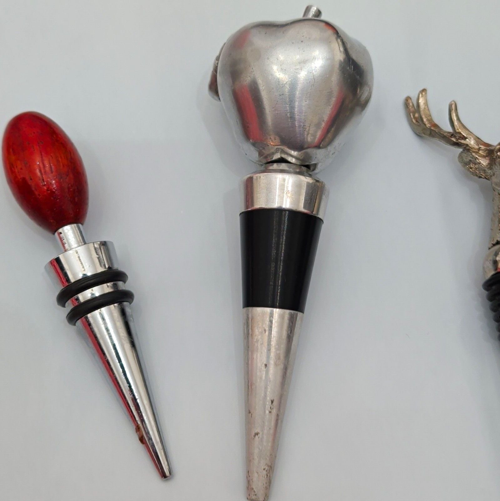 4pcDecorative Beverage Bottle Stopper Set Equestrian Stag Metal Wood Gift 3
