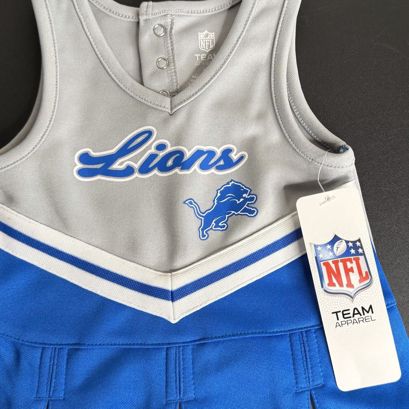 NFL Team Apparel Detroit Lions Girls 12M Jersey Dress V-Neck Blue/Gray 3