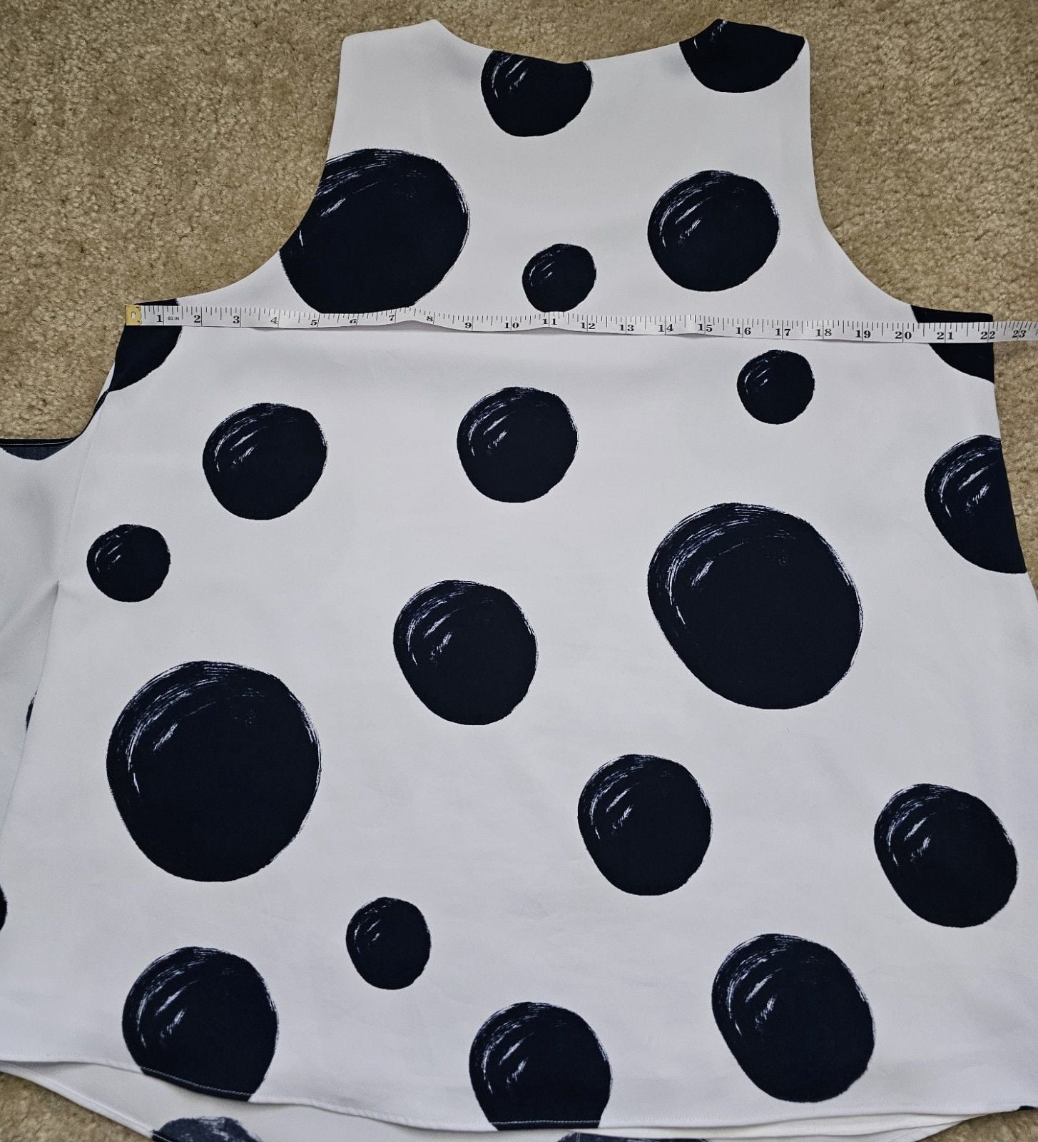 Alfani Women's Size 14 White Black Polka Dot Sleeveless Blouse Asymmetrical Sash 11