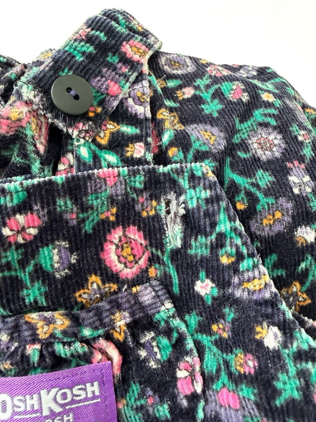 OshKosh B'Gosh 2T Corduroy Floral Overalls Purple Tag Vintage Vestbak Made USA 7