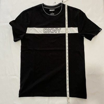 DKNY Men's Black Crew Neck T-Shirt with White Logo Stripe Size S New With Tags 7