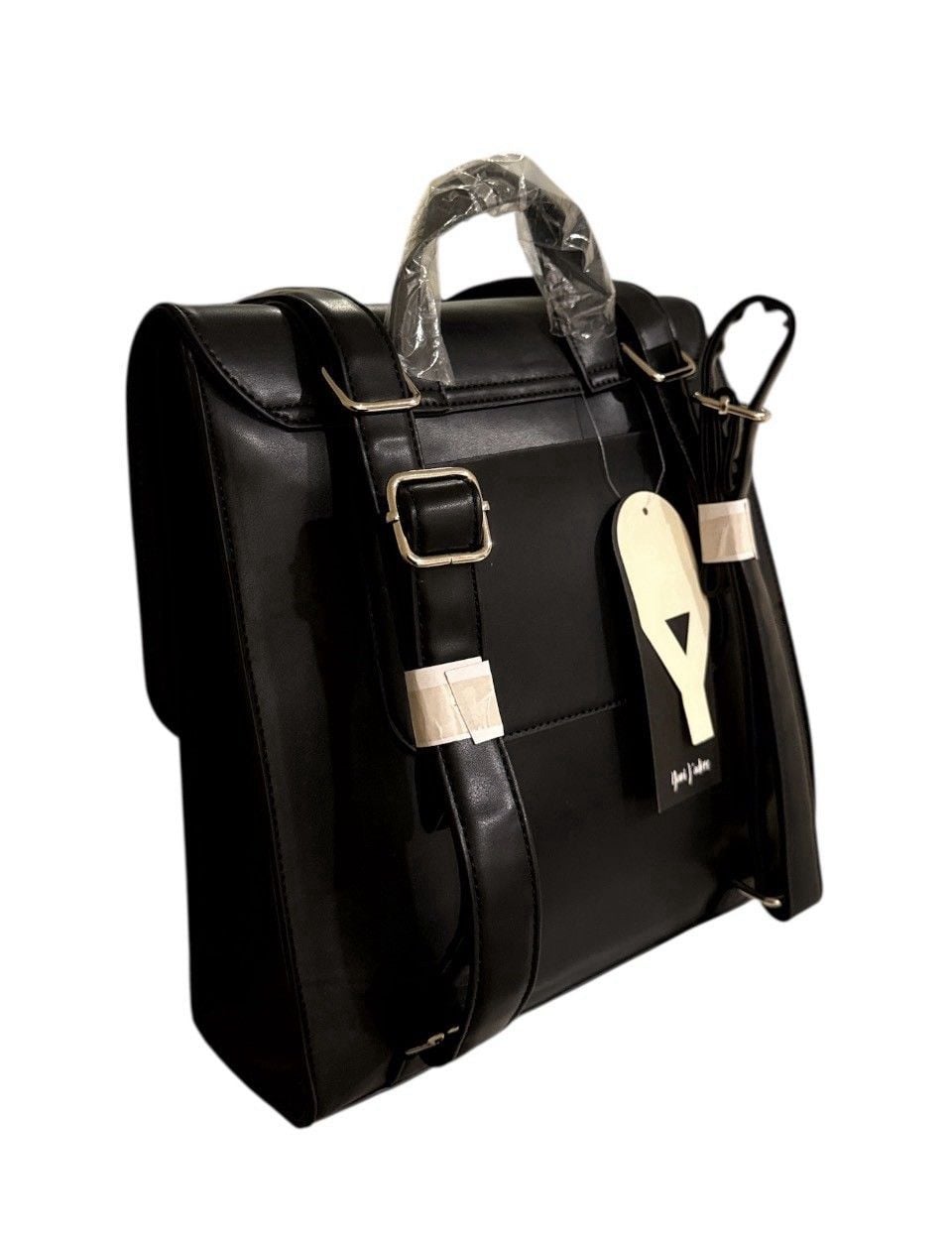 Yami J'adore Black Satchel Top Handle Bag Buckle Accent Gold Hardware 3
