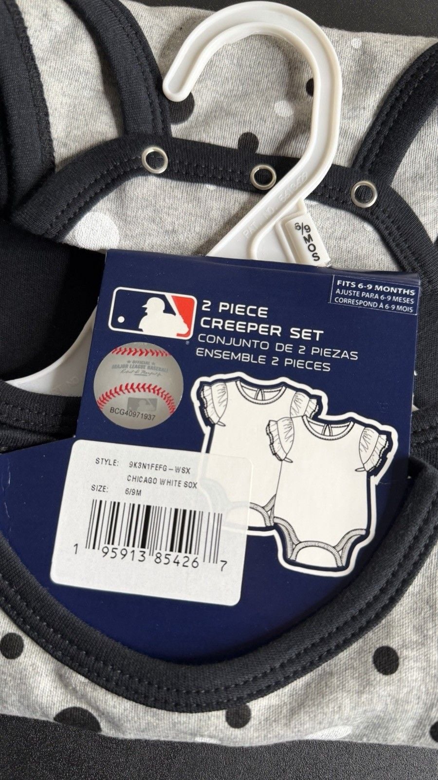 MLB Chicago White Sox 2pc Baby Bodysuit Set 6-9M Short Sleeve Gray 8