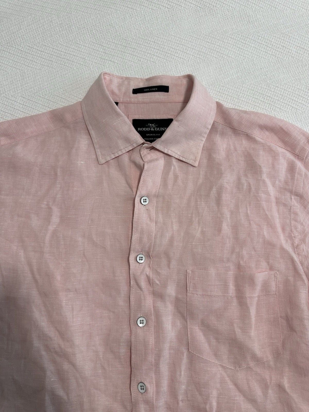 Rodd & Gunn Shirt Mens Pink 100% Linen Short Sleeve Size M 5