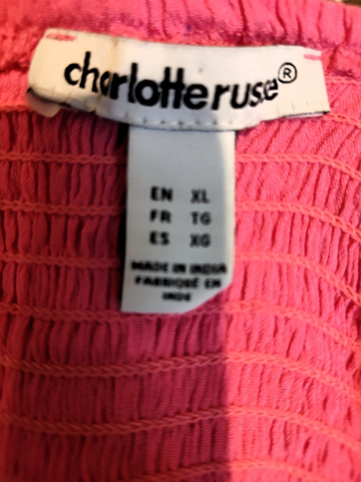 Charlotte Russe Beautiful Hot Pink Crochet Halter Ruffled Crinkle Dress Size XL 7
