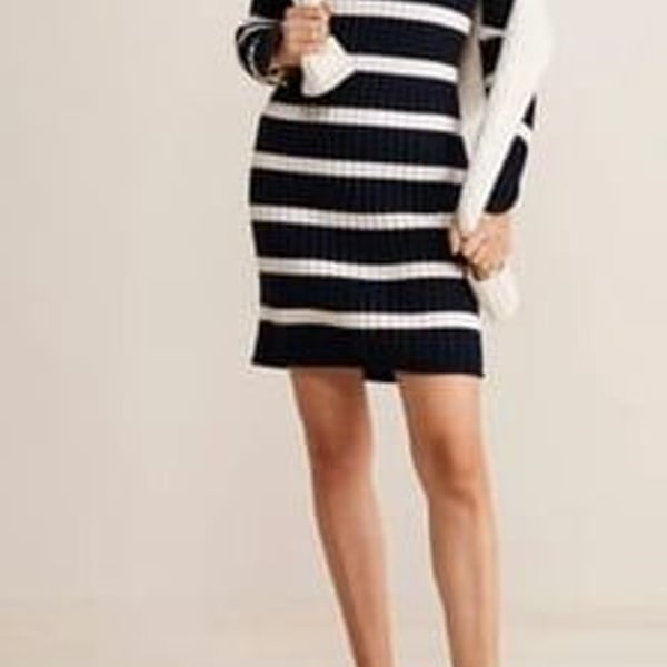 NWT Vineyard Vines Women's Roll Neck Stripe Sweater Dress Size L Merino Wool $248