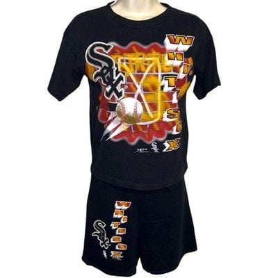 Bull Frog Chicago White Sox Set Mens XS/S Vintage 1995 MLB T-Shirt Shorts Black 1