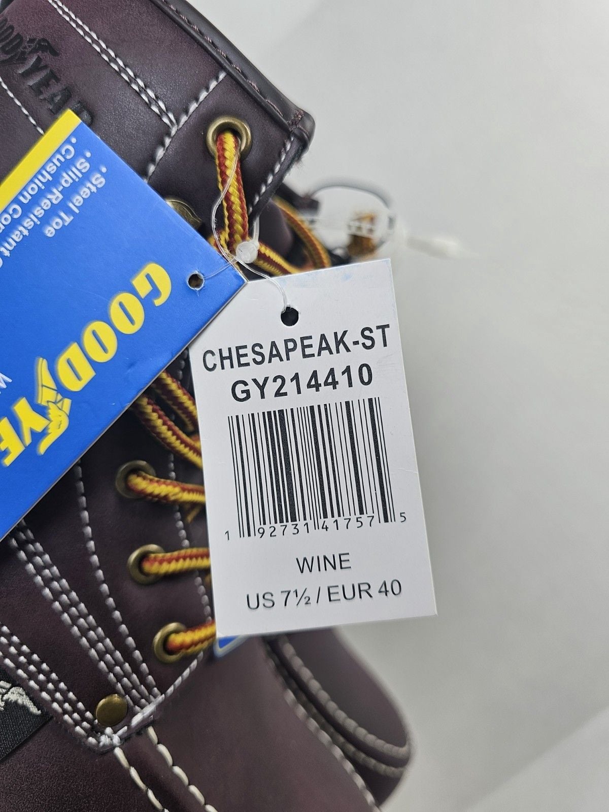 Goodyear Chesapeake-ST Steel Toe Work Boots Wine Men's 7.5M GY214410 New 5