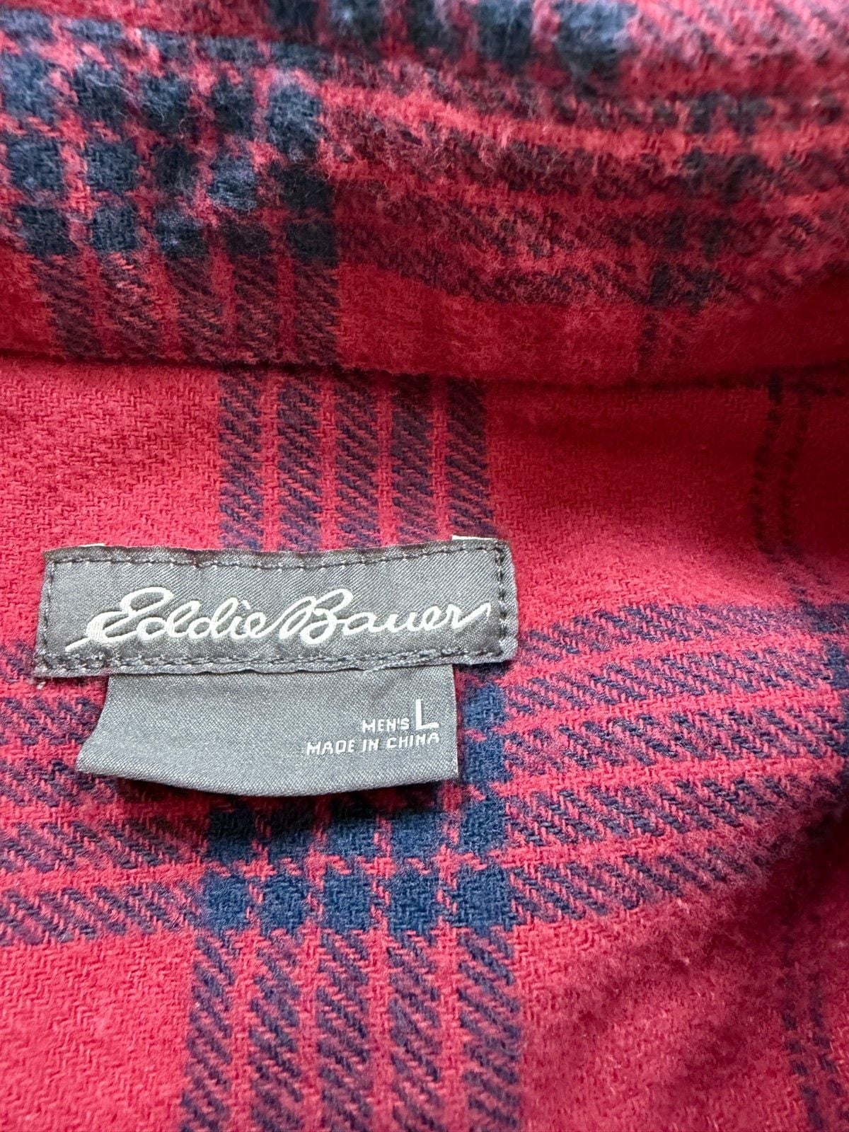 Eddie Bauer Flannel Plaid Button-Down Shirt Size L, Red and Blue 7