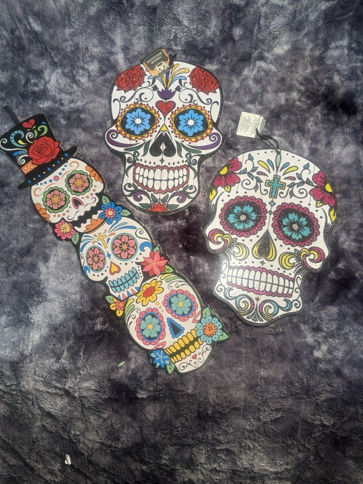 Day of the Dead Sugar Skull Wall Hanging Decor Lot 3 Dia de los MuertosHalloween 1