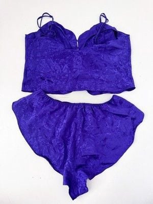 Victoria's Secret Gold Label Purple Satin Lace Camisole Shorts Pajama Set Sz M 5