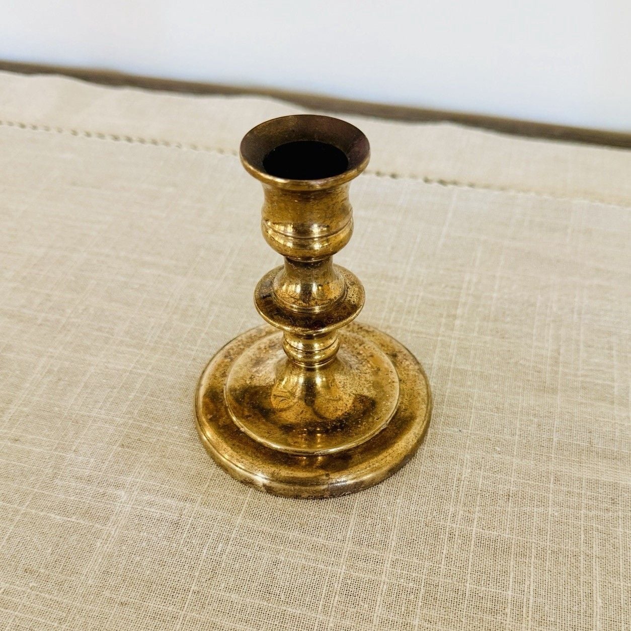 Vintage Solid Brass Candlestick Candle Holder 4” Made in USA Aged Patina 5