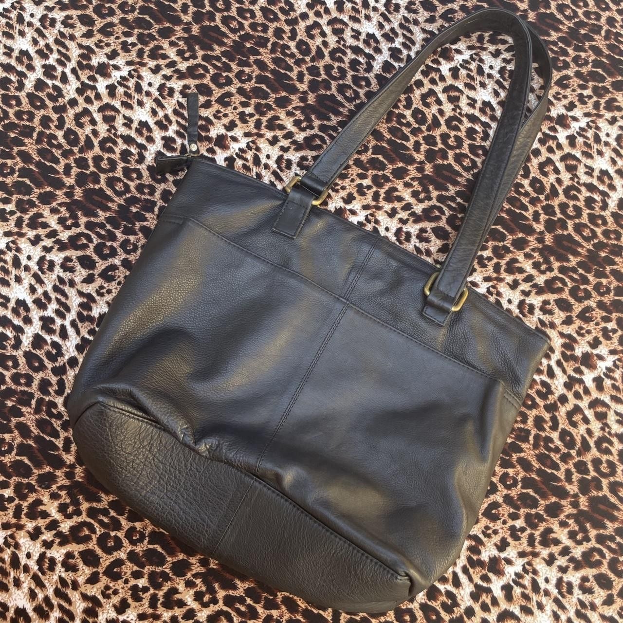90s black leather tote bag 5