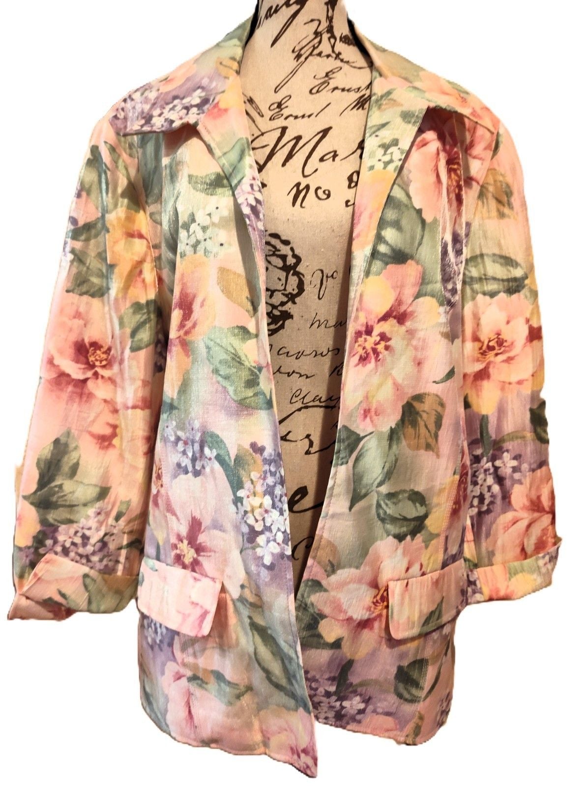 Vintage Alfred Dunner Shimmering Botanical & Floral Blazer in Size 18 Fits XL EC 1
