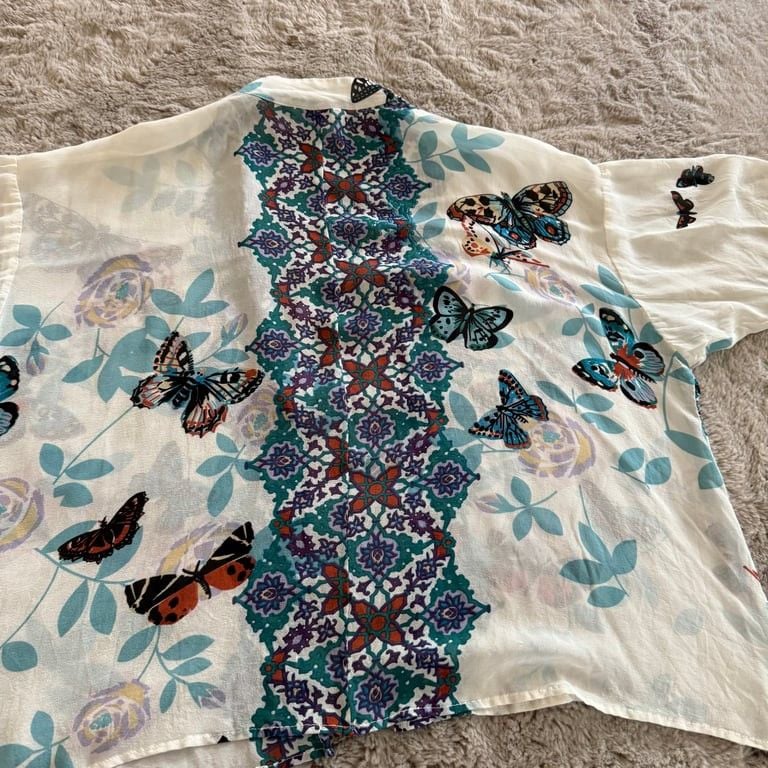 Citron women’s Sz PL 100% silk cardigan kimono top butterfly floral boho garden 10