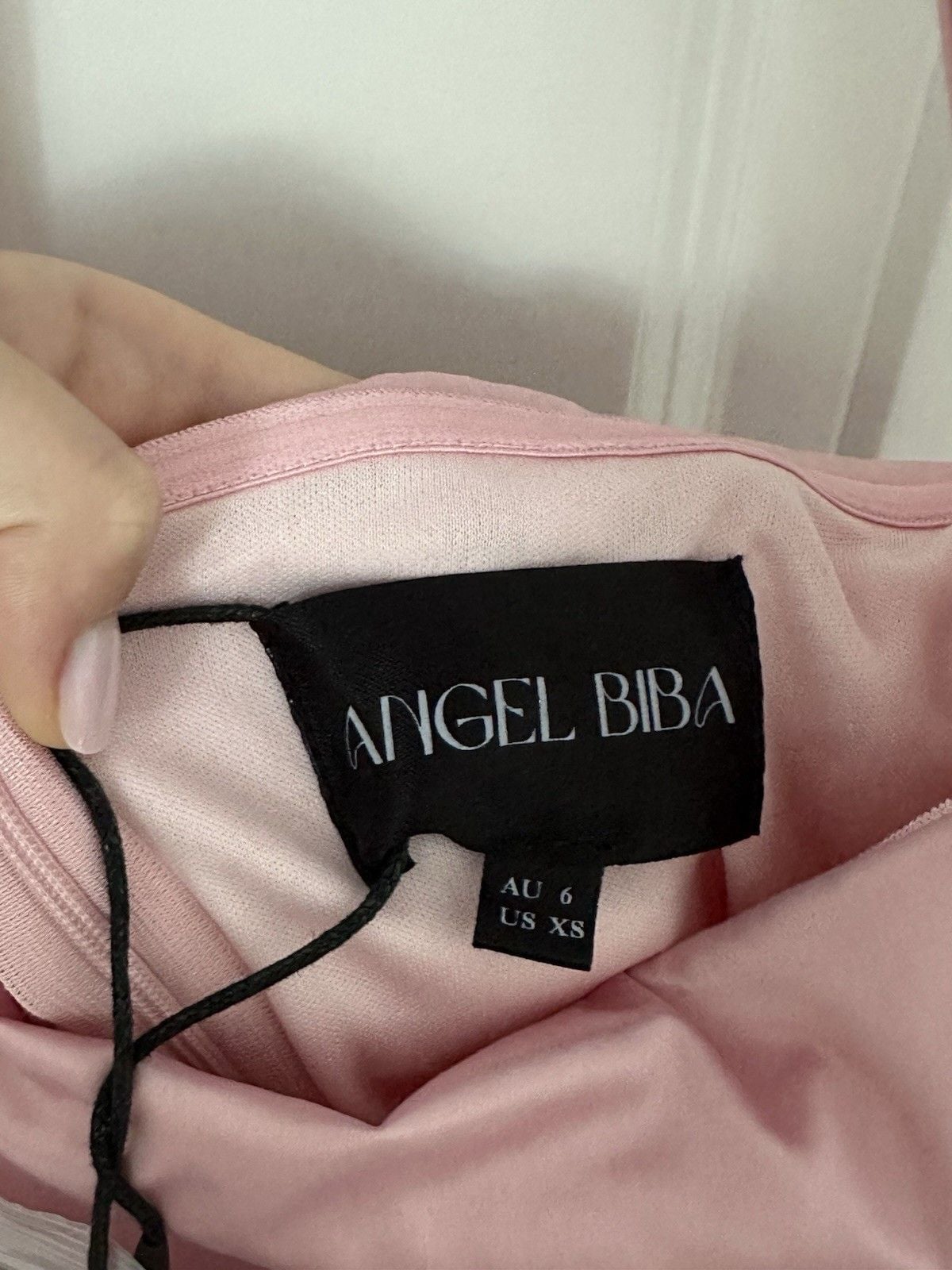 Angel Biba Pink Satin Ruched Halter Mini Dress XS Bow Accent Zip Closure 7