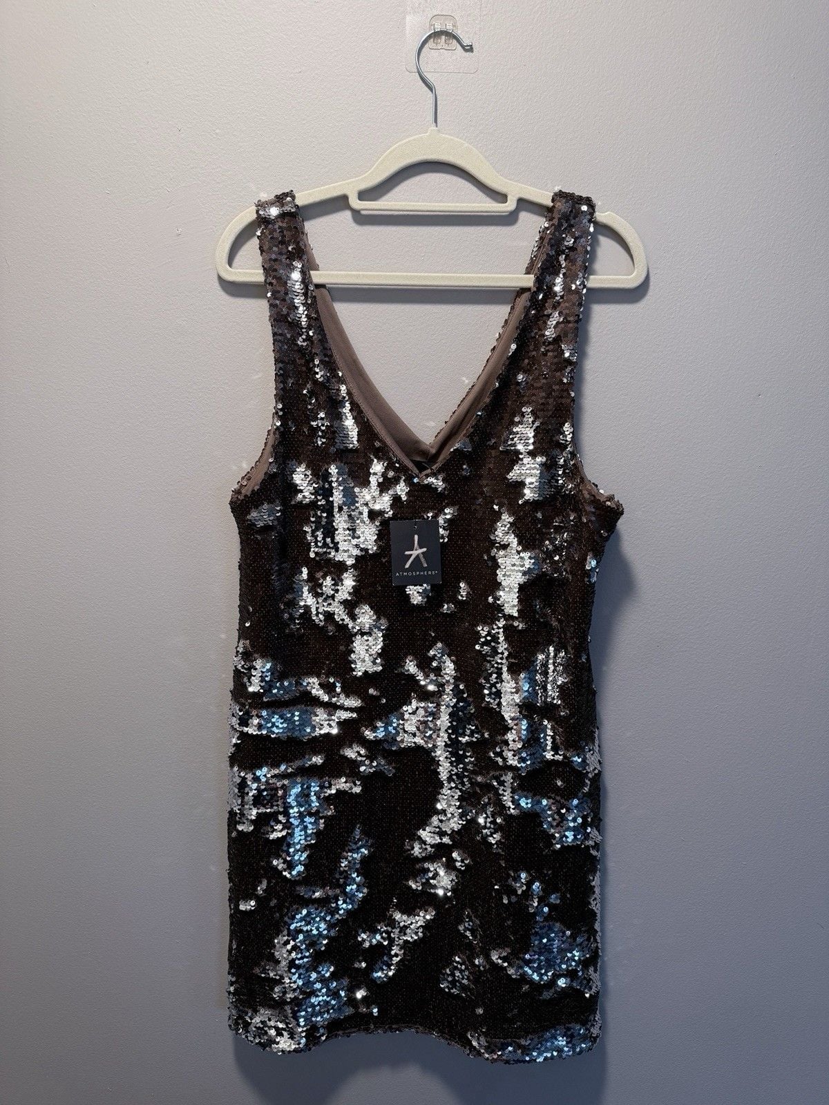 Atmosphere Silver Brown Sequin V-Neck Sleeveless Bodycon Dress Size USA 10 4