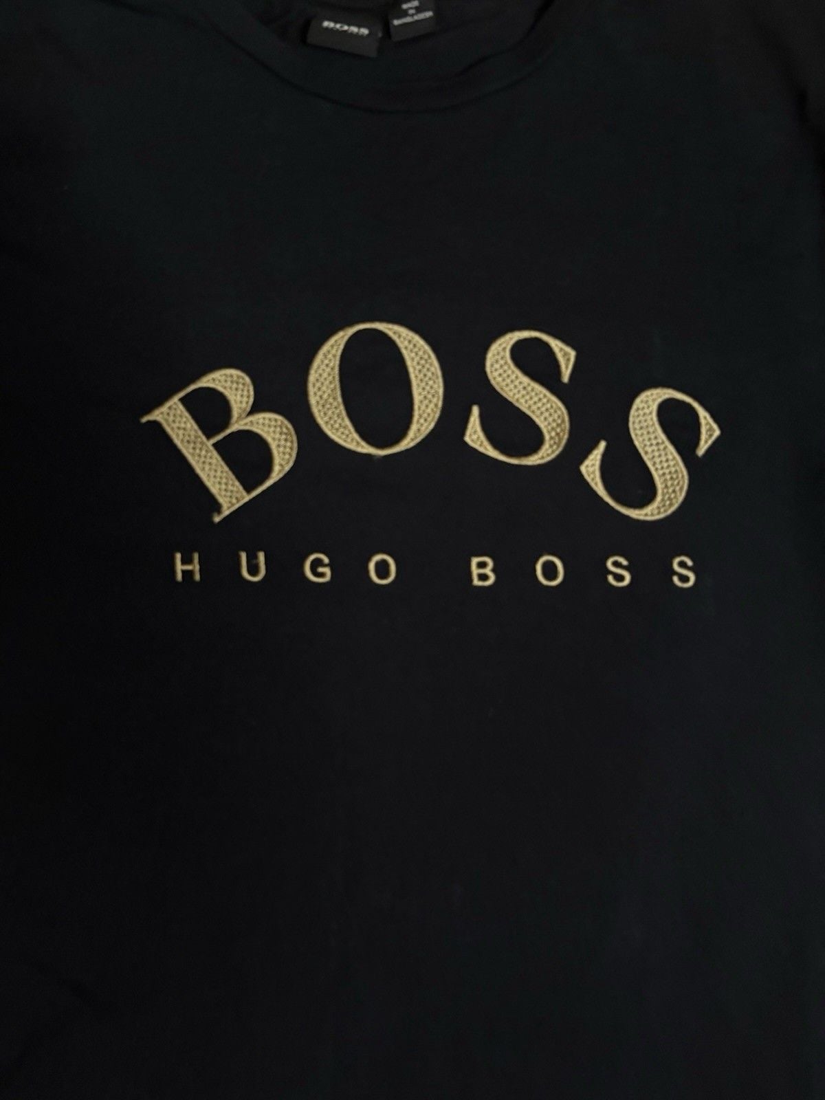 Hugo Boss T-Shirt Size M Black Gold Embroidered Logo Cotton Mens Short Sleeve 3