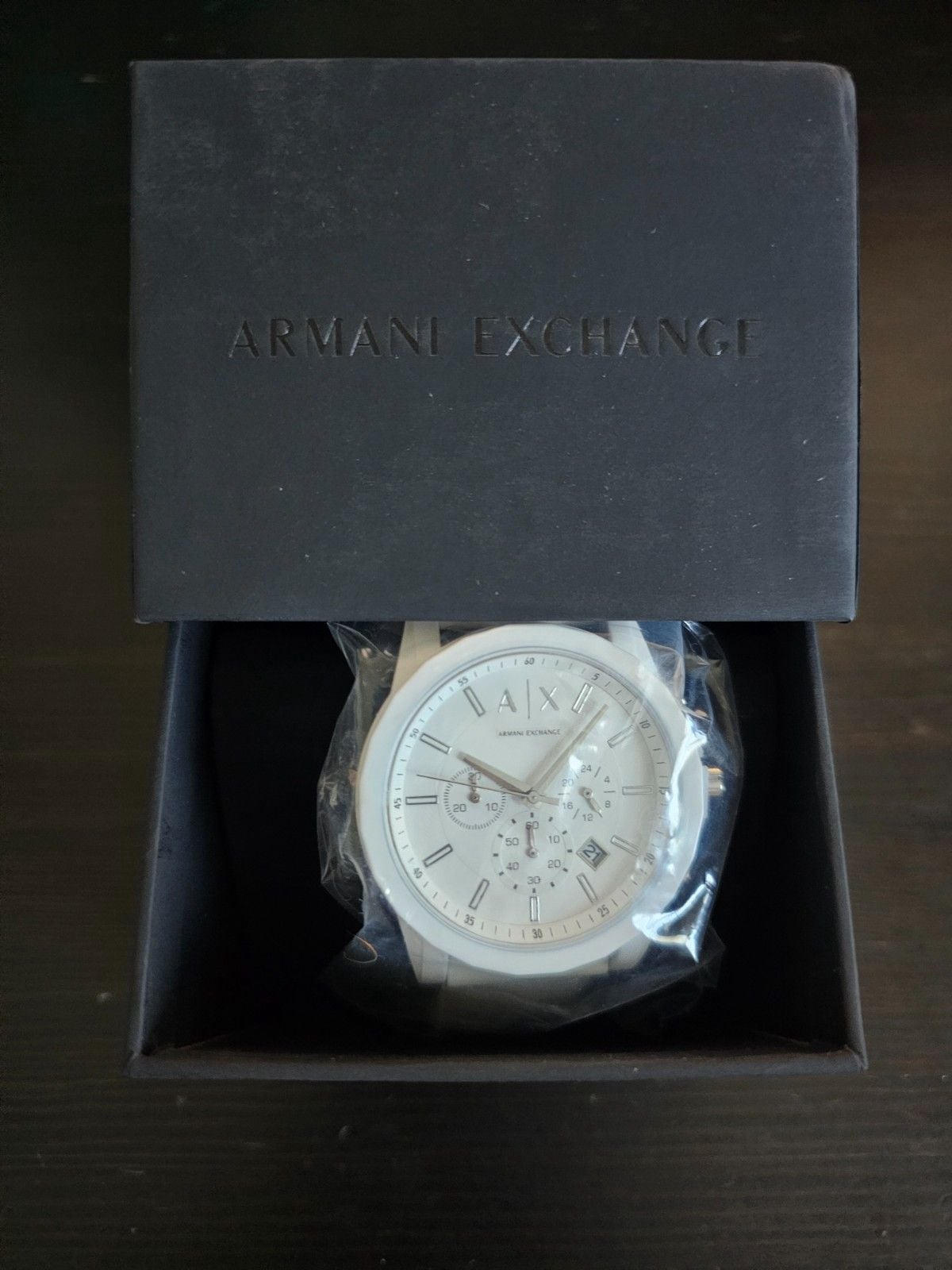 Armani Exchange AX1325 Men's White Chronograph Watch Silicone Strap New Tags 11