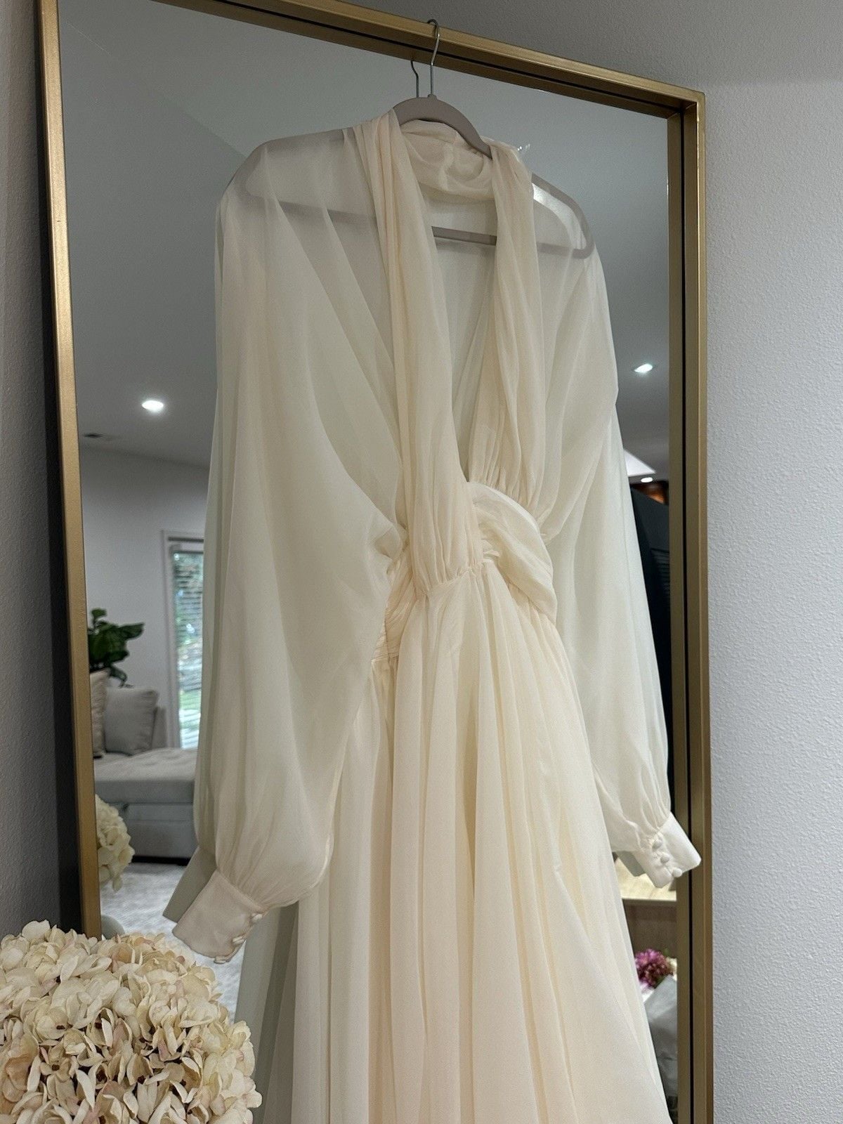 Riley Cream White Draped Tulle Maxi Dress Women's Size Small New with Tags 9