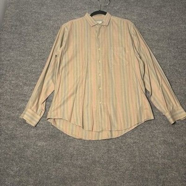 Vintage Sanfranco Ruffini Men Button Down Shirt L Neck Tan Stripe spring casual