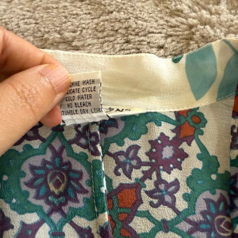 Citron women’s Sz PL 100% silk cardigan kimono top butterfly floral boho garden 4