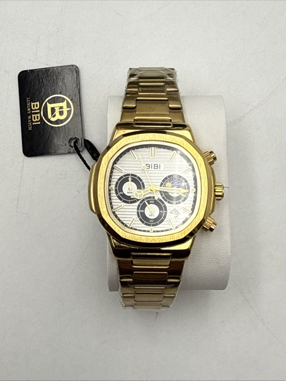 🔥 BIBI MEN’S GOLD TONE WATCH B0238 WHITE DIAL QUARTZ DATE NEW IN BOX 🔥 3