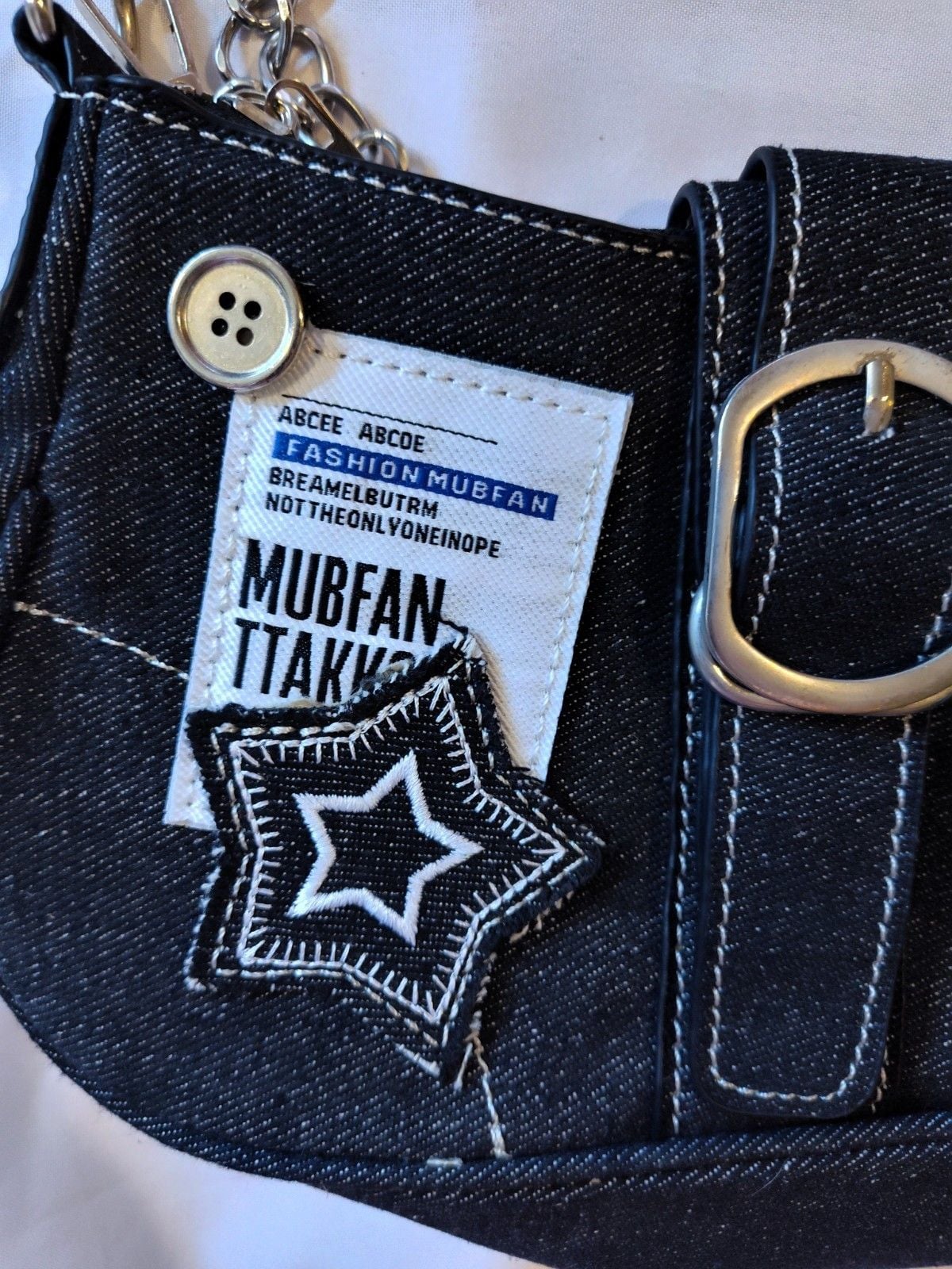 Y2K-Style Grunge Retro Denim Star Shoulder Hobo Bag Buckle Strap Silver Chain 3