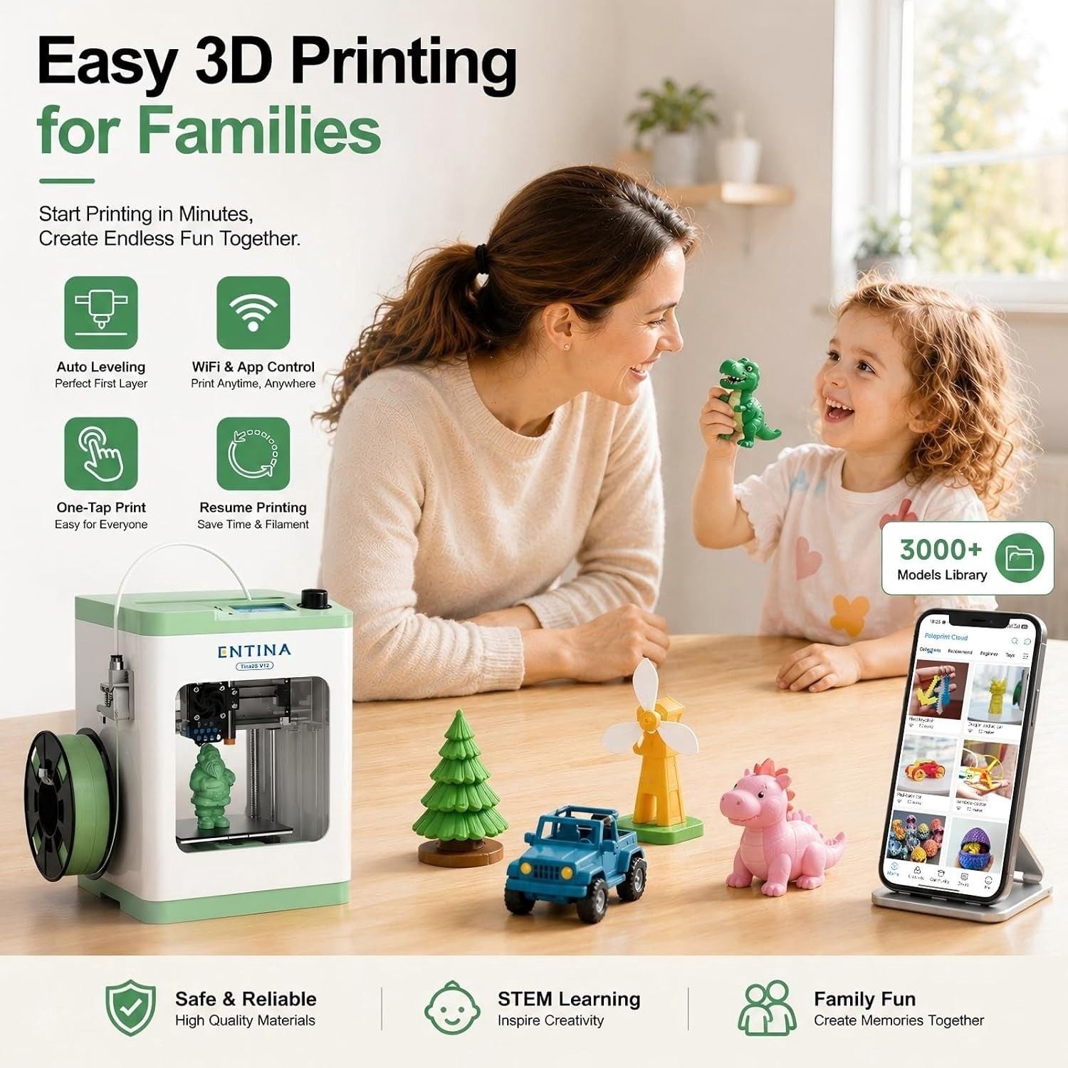 Entina Tina2S 3D Printer with WiFi Cloud Printing, Huge Library, Fully Assembled 3