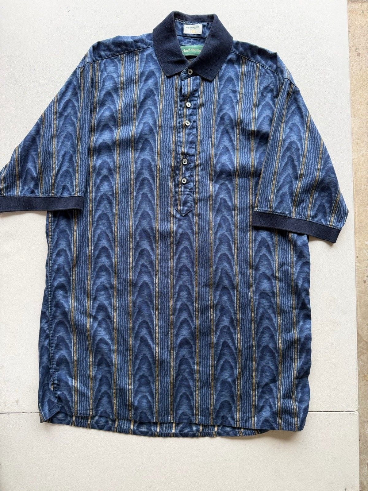 Michael Thomas Men's Blue Striped Cotton Short Sleeve Button Polo Shirt, M 5
