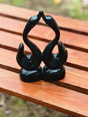 Vintage 1970's Art Deco Style Black Glazed Ceramic Swans Kissing Made In Japan 8