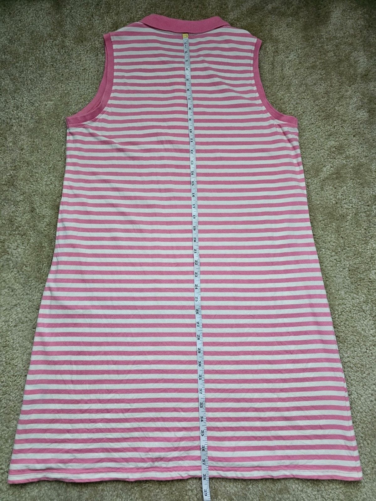 Tommy Hilfiger Women XL Pink White Striped Sleeveless Polo Dress Preppy Golf 11