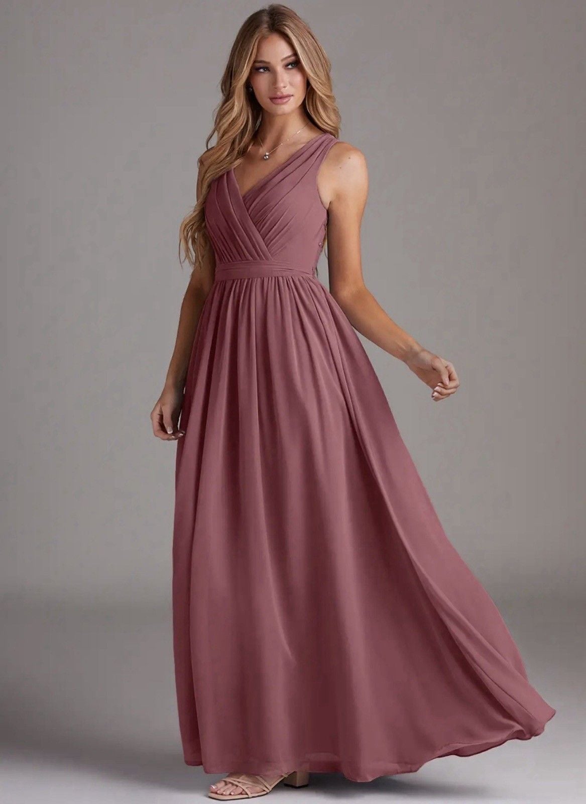 Azazie KingsleyDesert Rose A-Line Lace Chiffon Dress 5