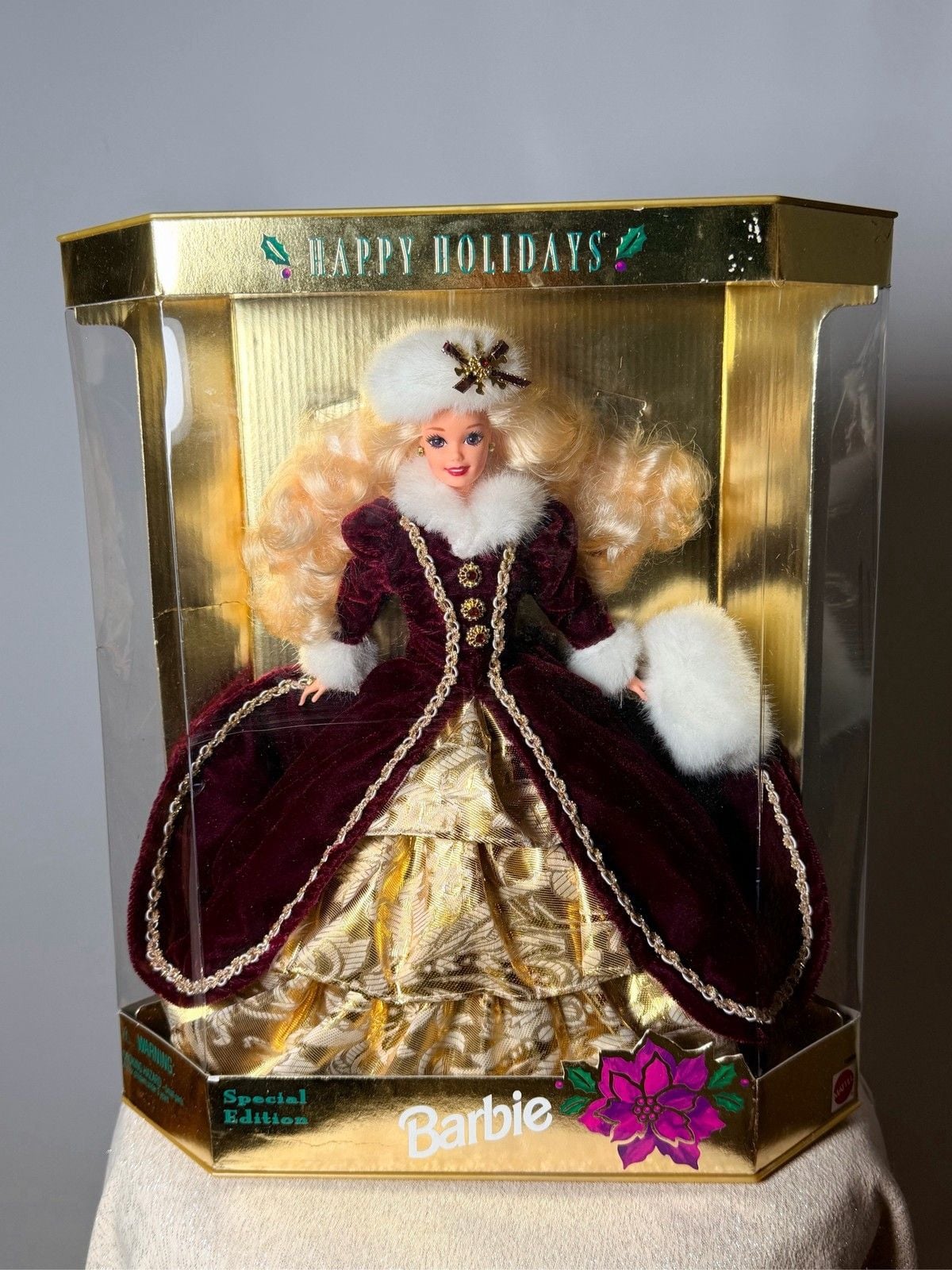 1996 Happy Holidays Barbie Special Edition Burgundy Gown Doll Mattel 1