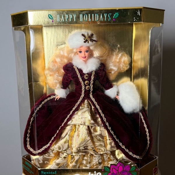 1996 Happy Holidays Barbie Special Edition Burgundy Gown Doll Mattel