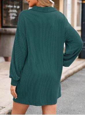 AlvaQ Womens Long Sleeve Dress Loose Button Front Lapel Collared Ribbed-SIZE 2XL 4