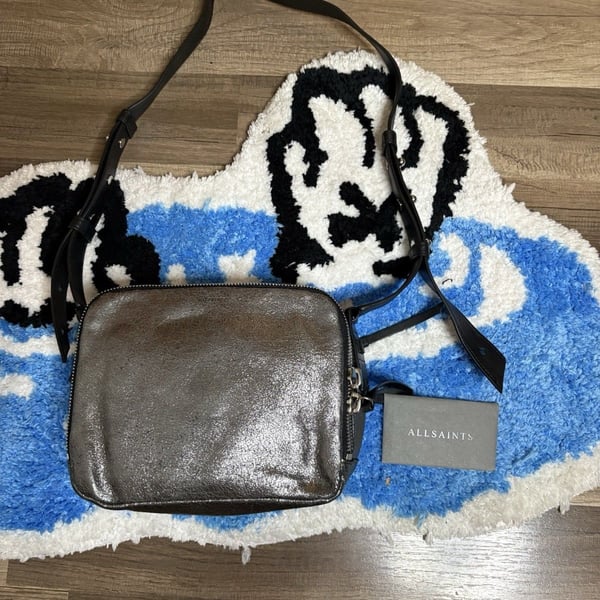 All Saints Metallic Leather Cracked Crossbody Bag With Metal Studs In Lace