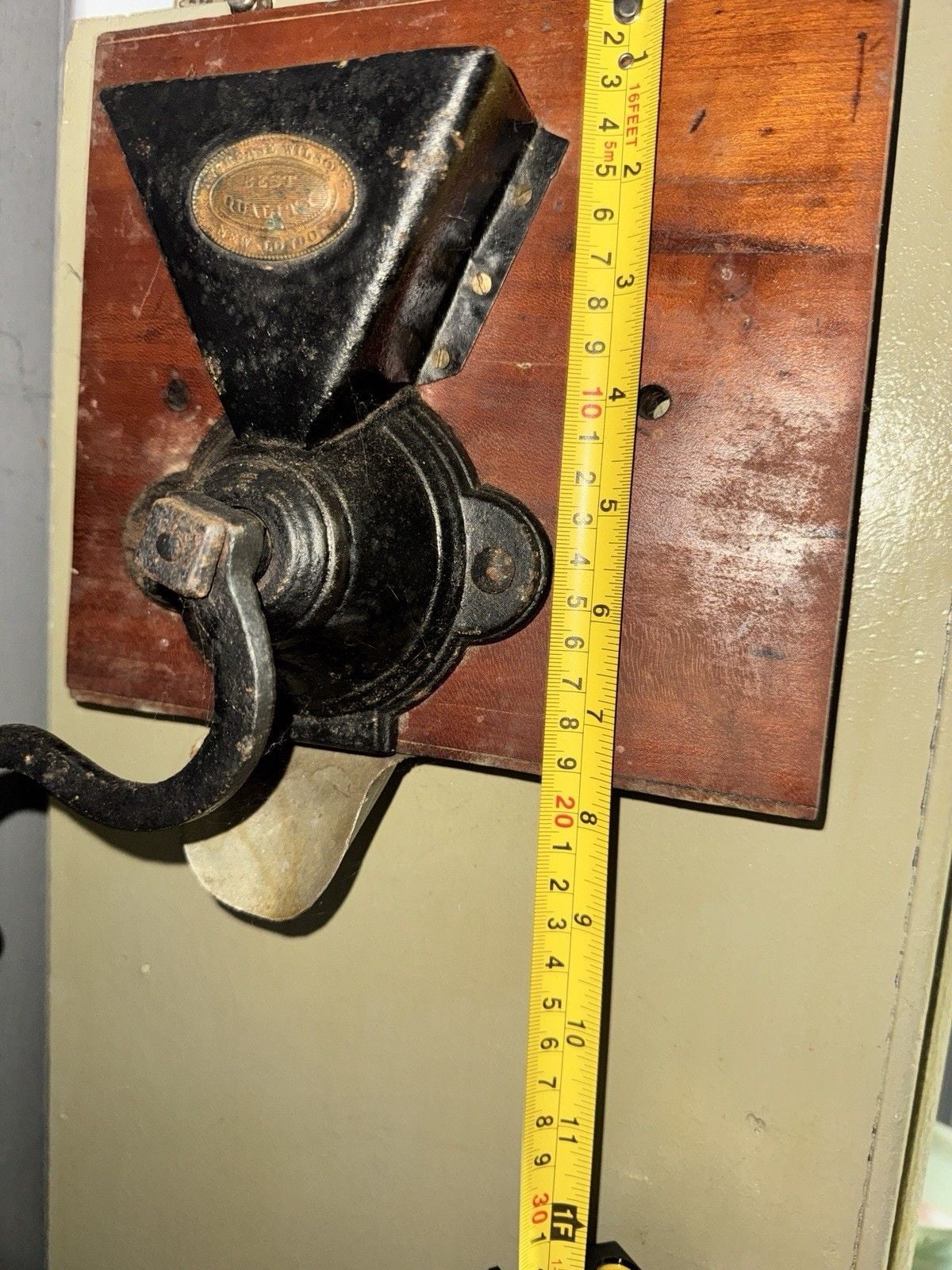Antique Increase Wilson Wall Mount Cast Iron Coffee Grinder New London 3
