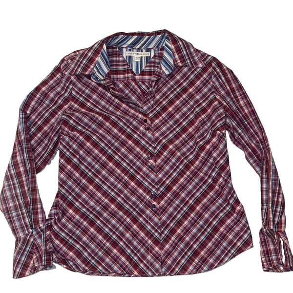 Tommy Hilfiger Women Long Sleeve Button-Down Shirt Size XL blue and maroon
