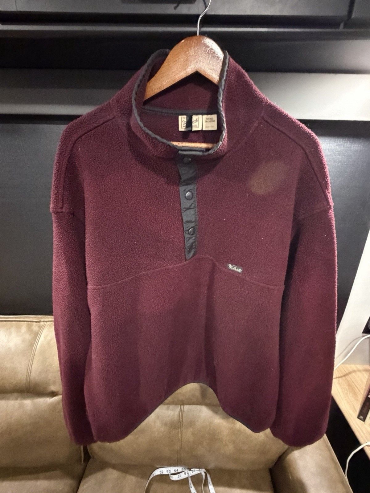Vintage Woolrich Men's Snap-T Fleece Pullover Jacket Burgundy Maroon Size 2XL 2