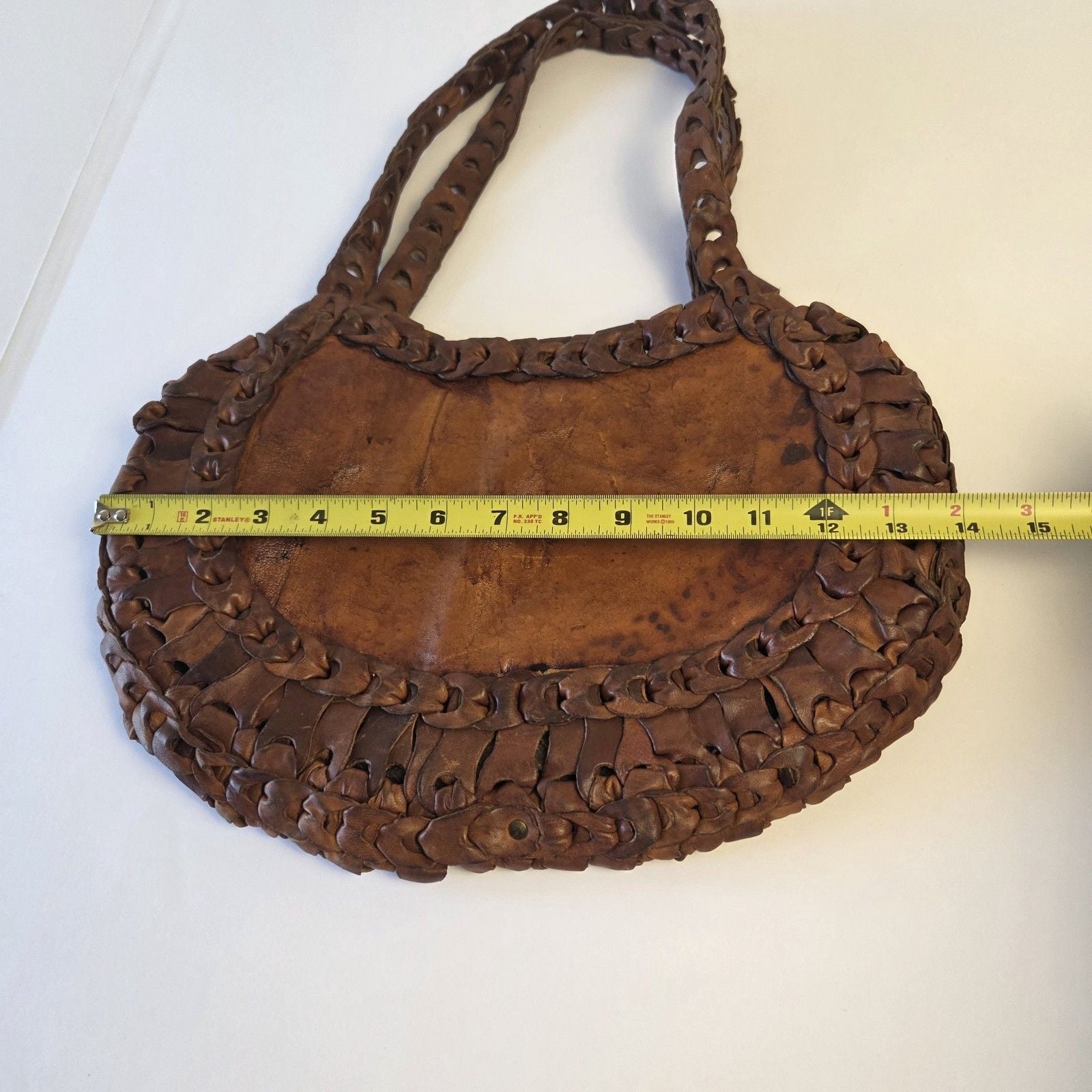Vimtage 70s Boho Handmade Leather Loop Hippie Purse Moroccan Camel Stamp Tote 8