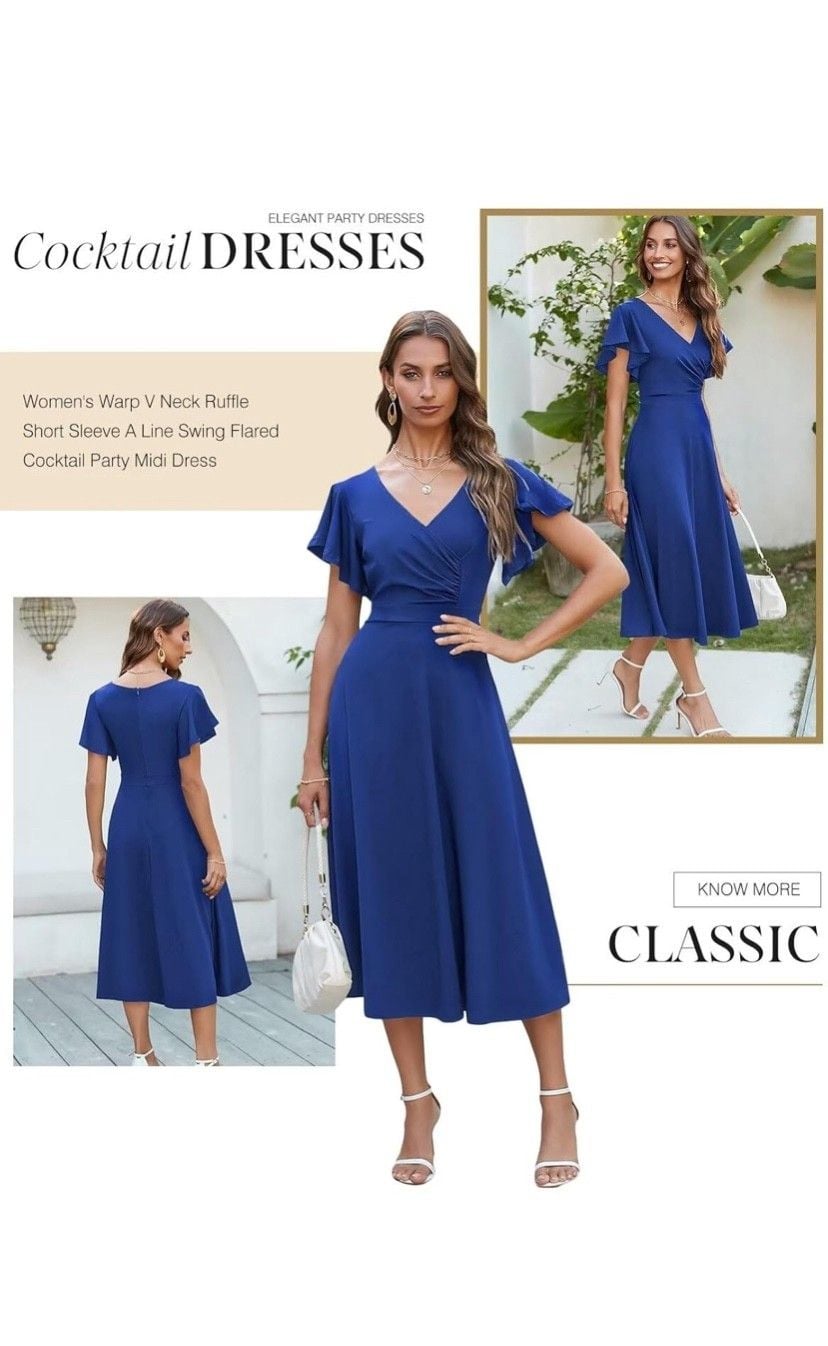 Dokotoo women's V Neck Elegant party Dress Short sleeves skater Dress 10