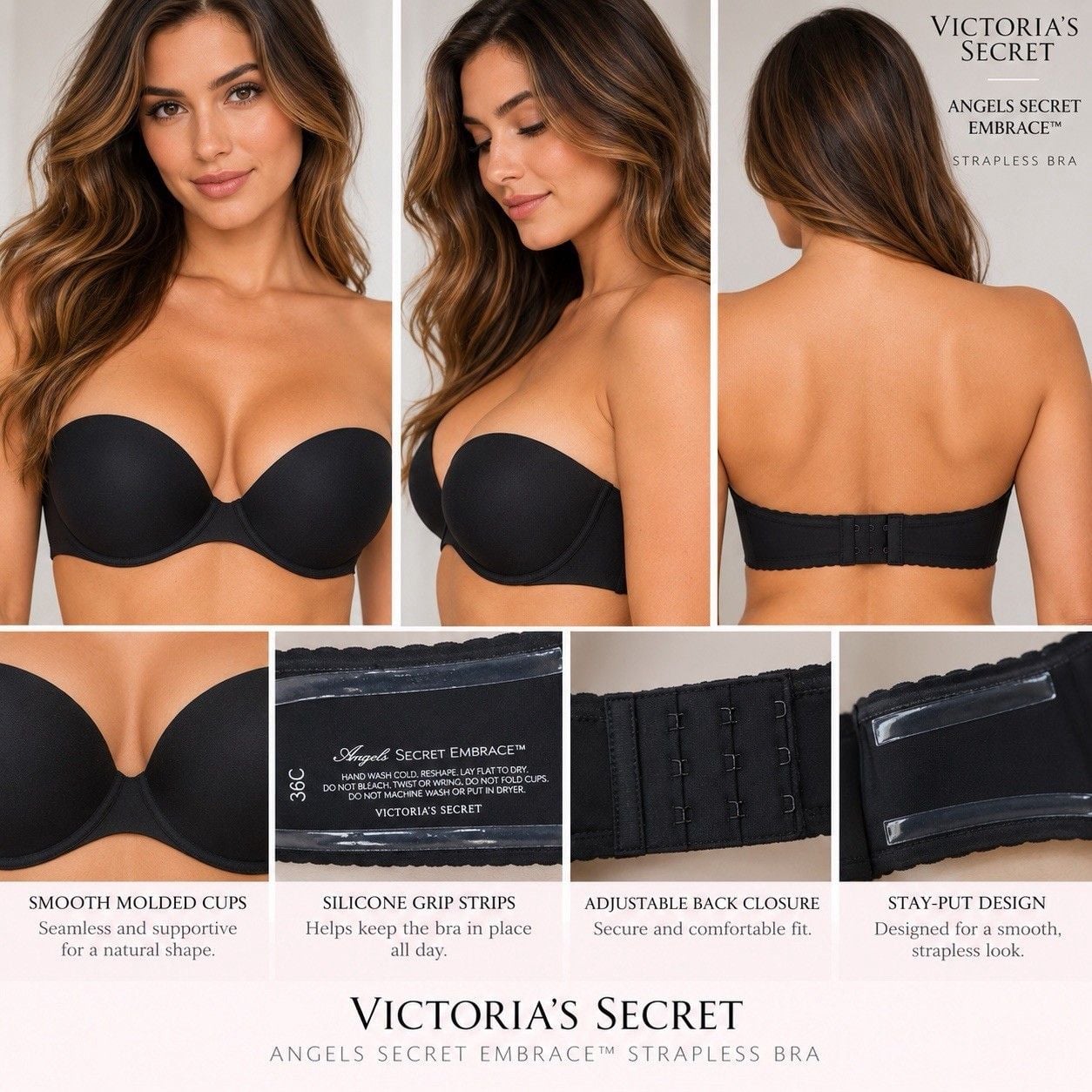 Victoria’s Secret Bra Lot 34D 36C Strapless Push Up Lace Black Nude Bundle 5
