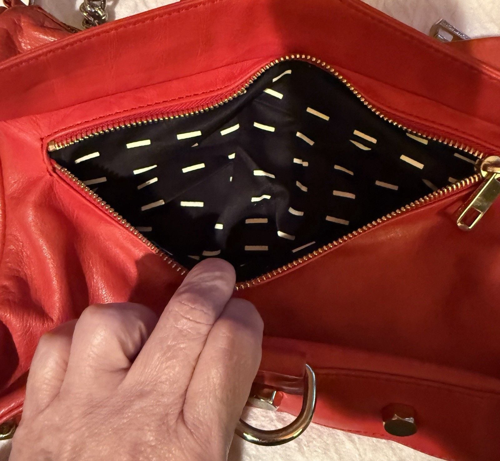 Rebecca Minkoff Red Medium Shoulder Bag Gold Chain Strap Zip Inner Pockets 4