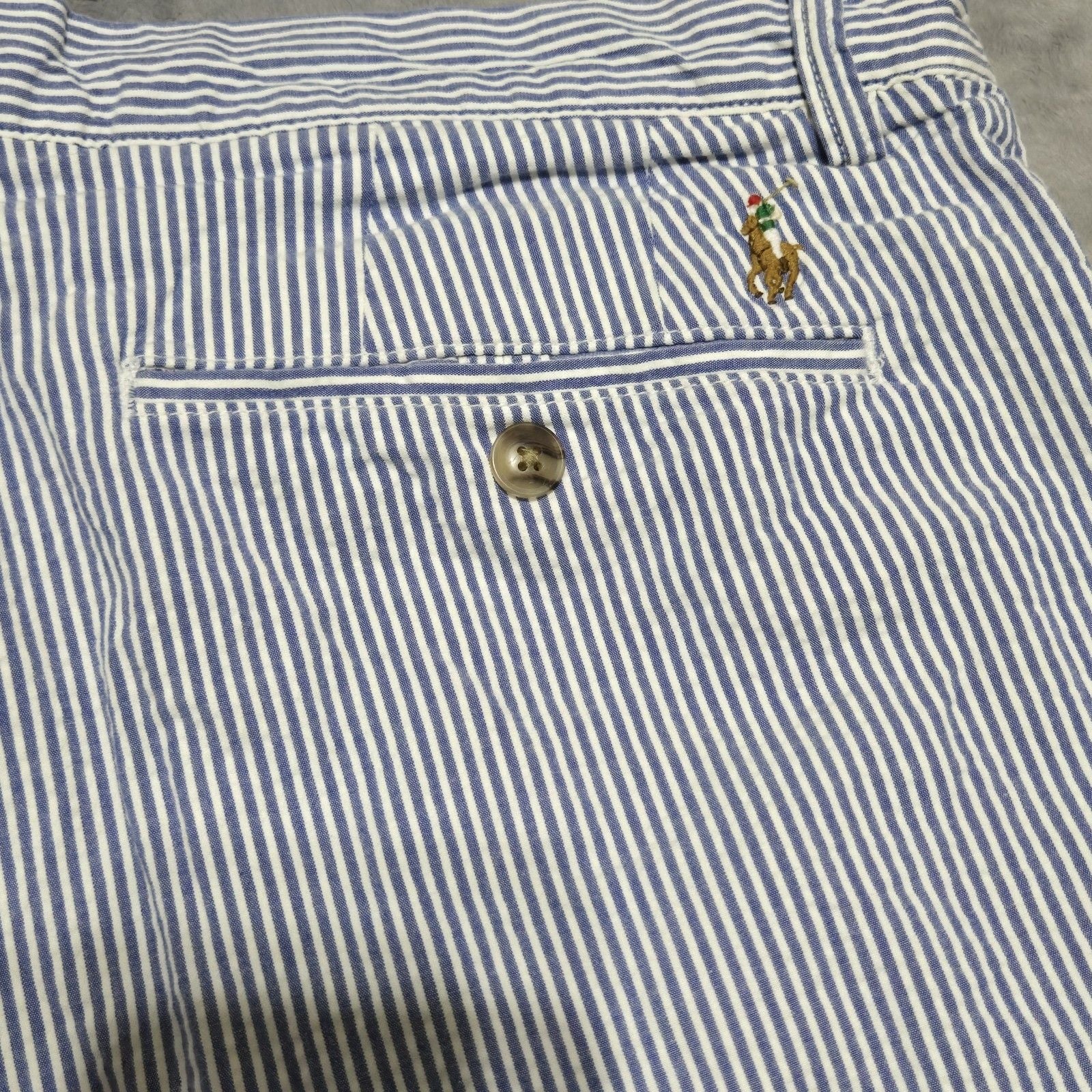 Polo Ralph Lauren Men's Blue and White Striped Seersucker Short Flat Front Sz 35 14
