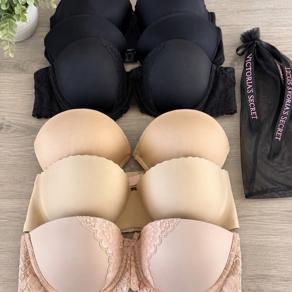 Victoria’s Secret Bra Lot 34D 36C Strapless Push Up Lace Black Nude Bundle