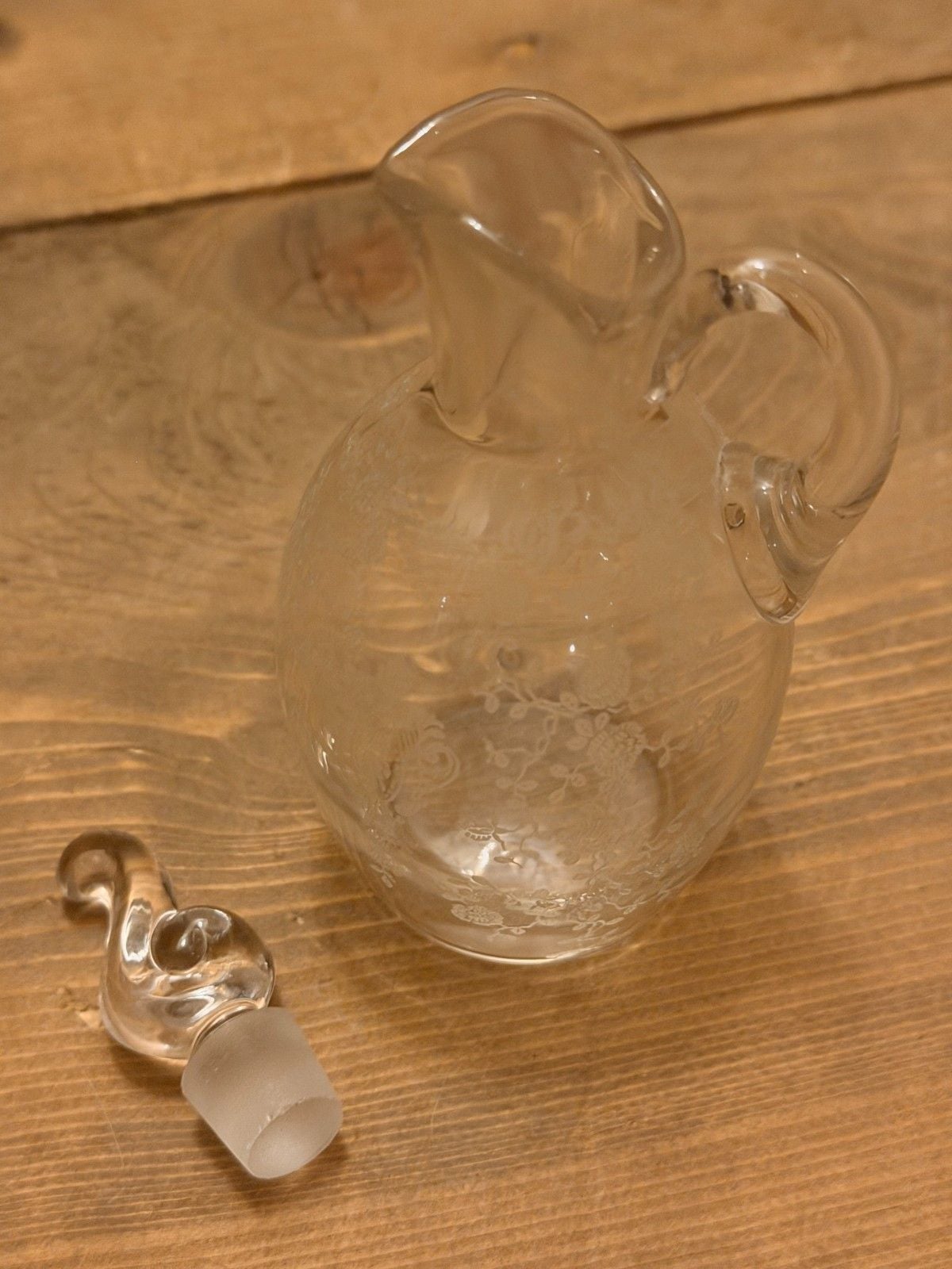 Vtg Cambridge Glass Chantilly Etched Crystal Cruet Bottle Flame Stopper 3900/100 3