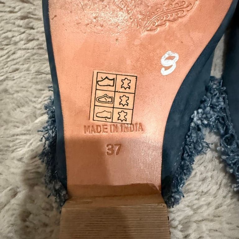 Free People Women's Frayed Blue Mules Size 37 6