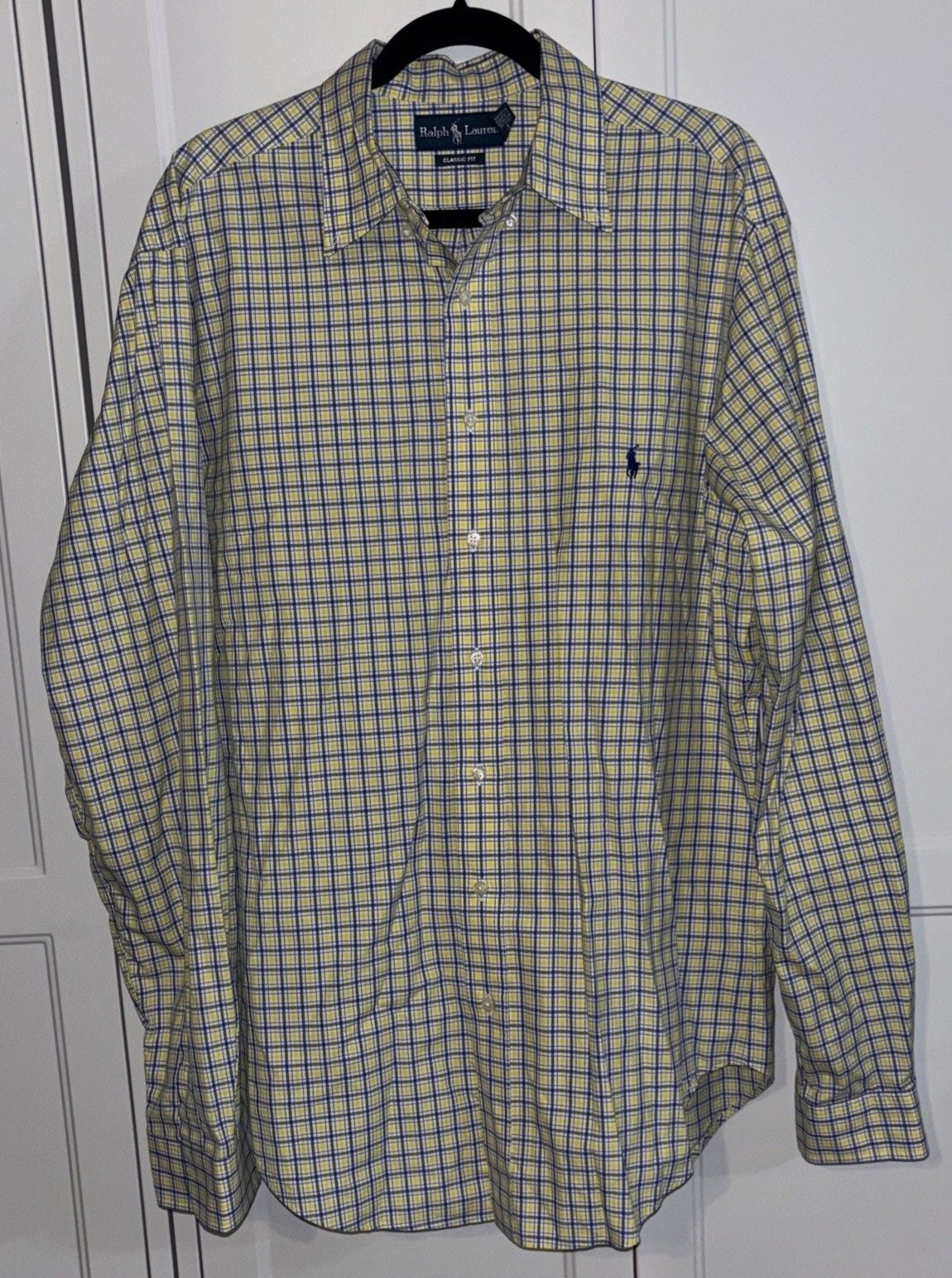 Ralph Lauren Shirt Men's Large Tall Blue Yellow Check Long Sleeve 2